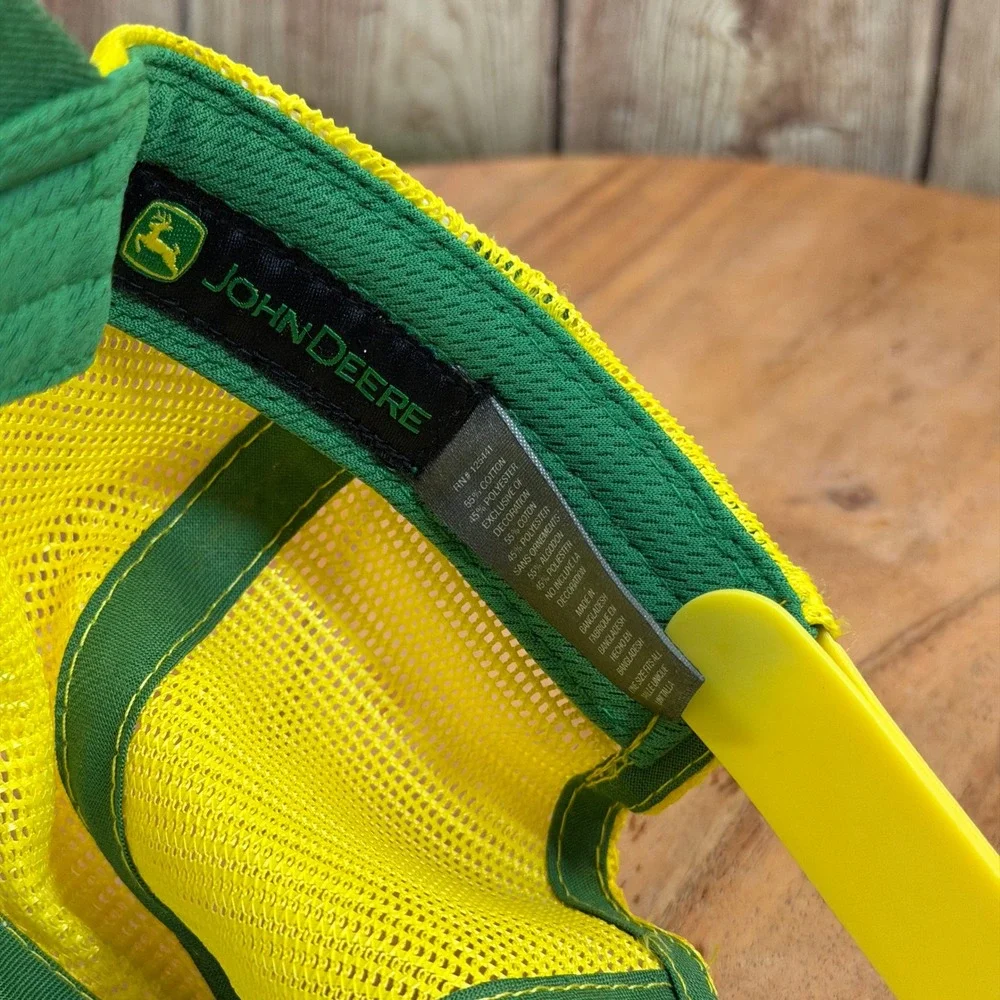 John Deere Trucker Hat Mens One Size Green Yellow Mesh Snapback Logo